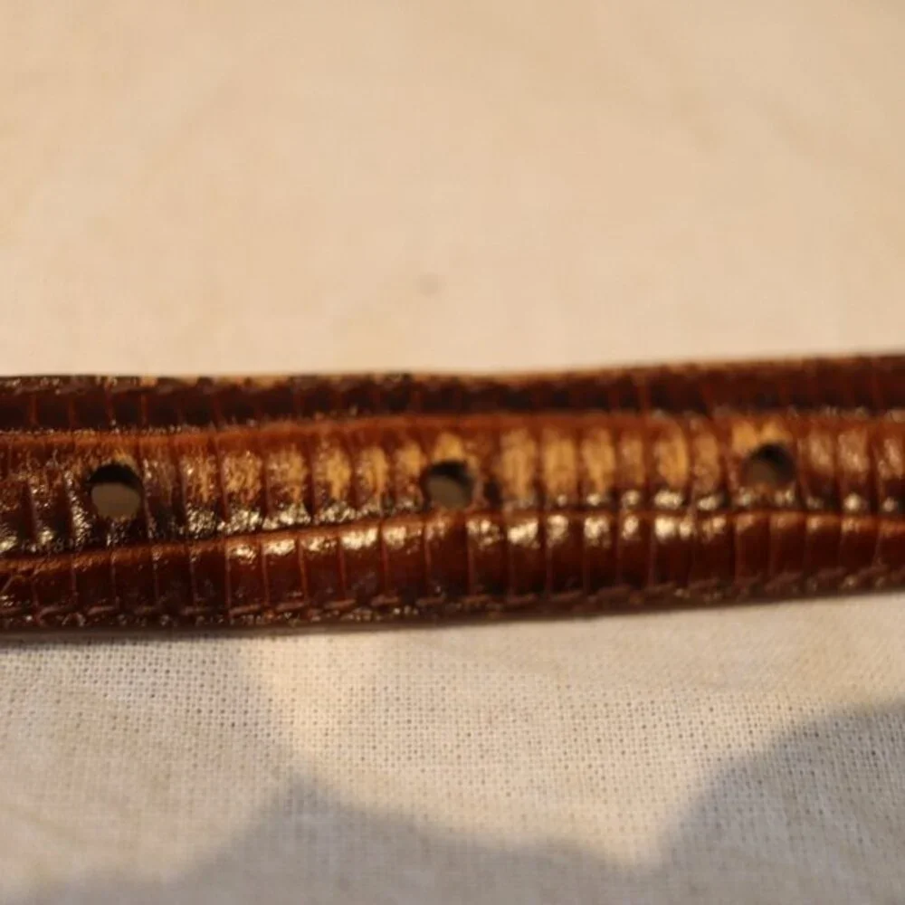Arden Leather Lizard Embossed Calfskin Belt Brown, Silver hardware size Large